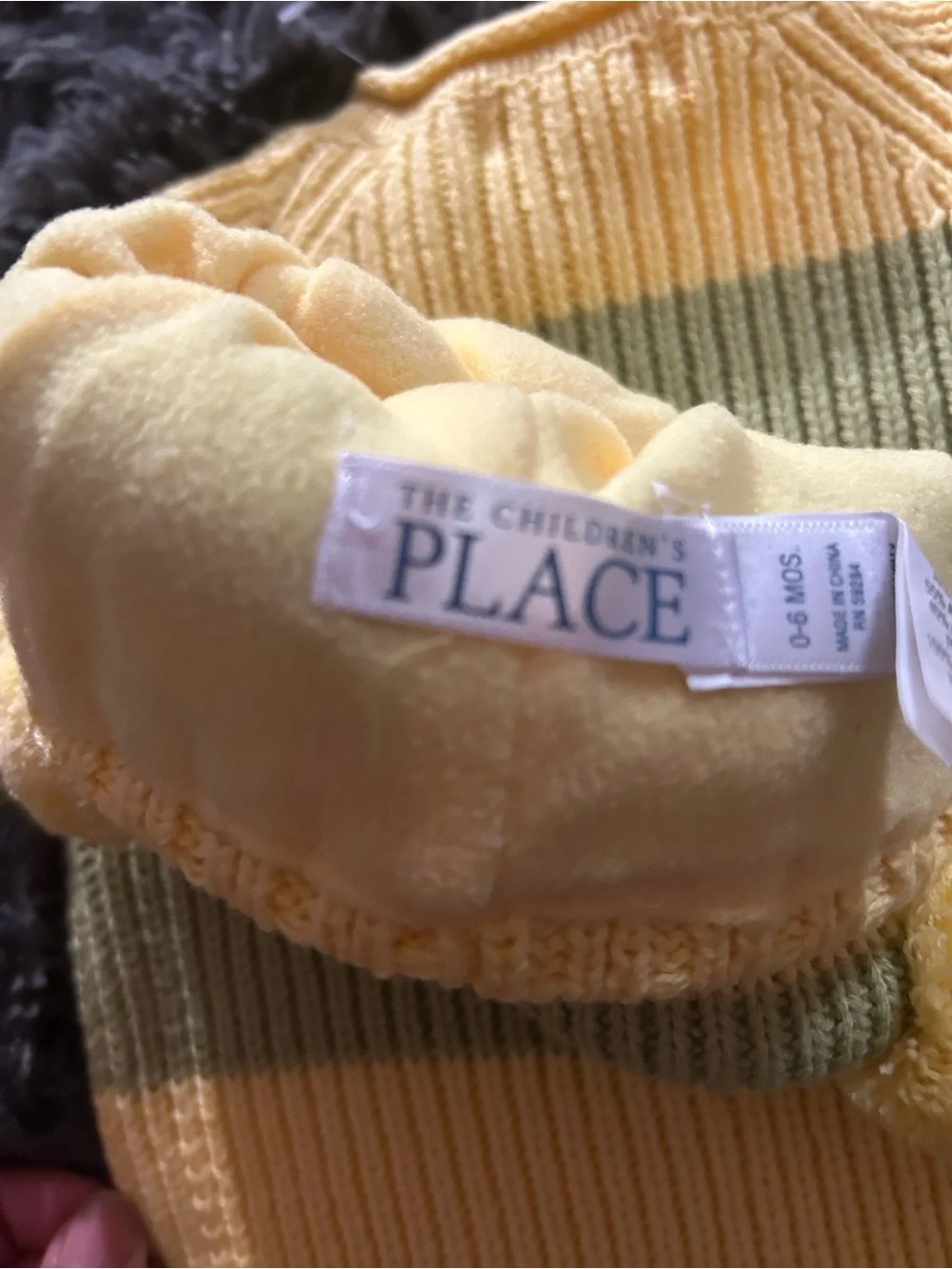 The Children's Place Yellow & Olive Striped Knit Sweater and Pom Hat Set